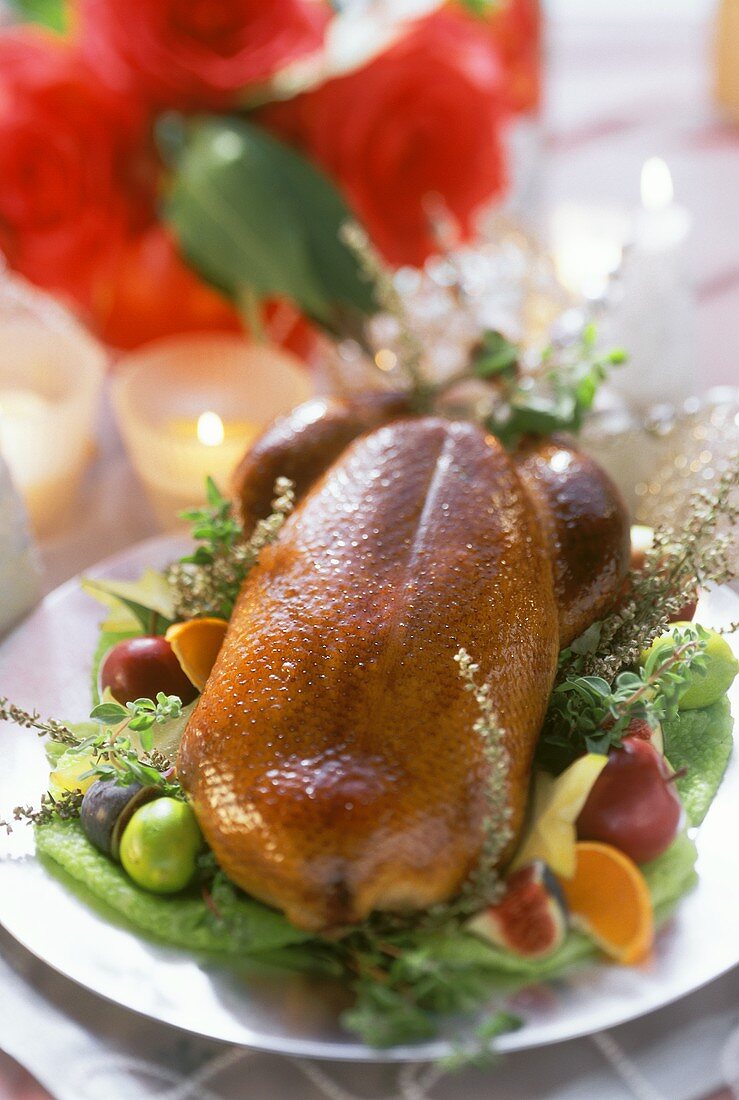 Roast duck with herbs and fruit