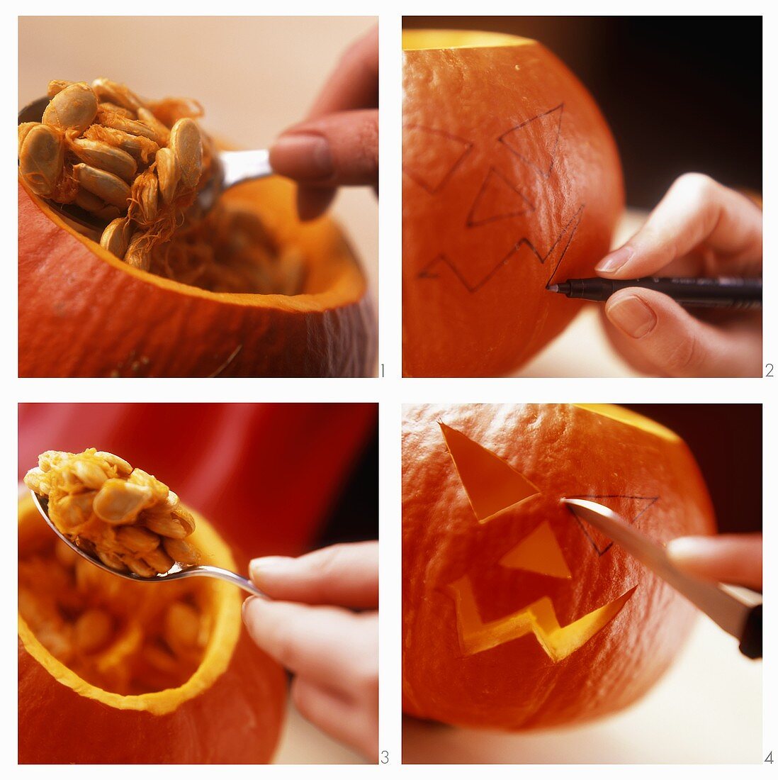 Carving a pumpkin lantern (Jack o' lantern, Halloween)