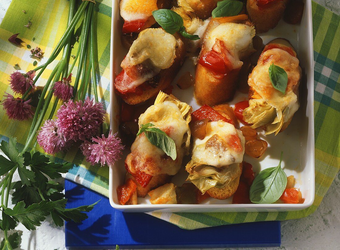 Toasted vegetable crostini