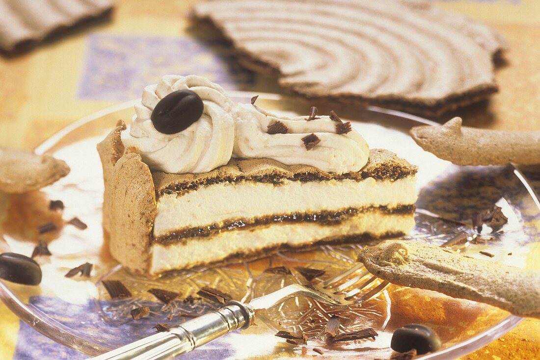 A piece of mocha meringue gateau