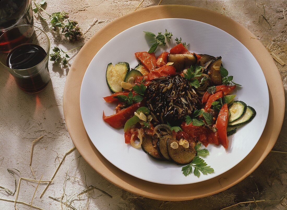 Wild rice with ratatouille