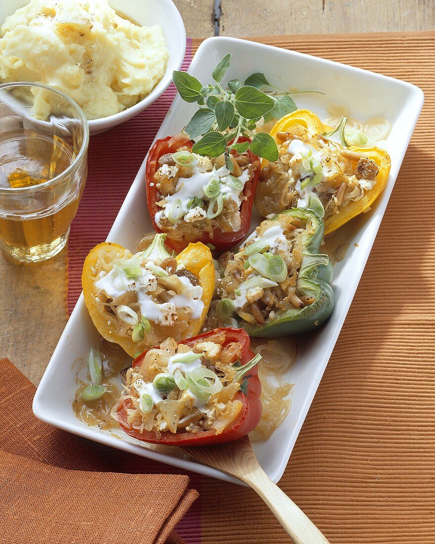 Peppers stuffed with sauerkraut, raisins, pine nuts