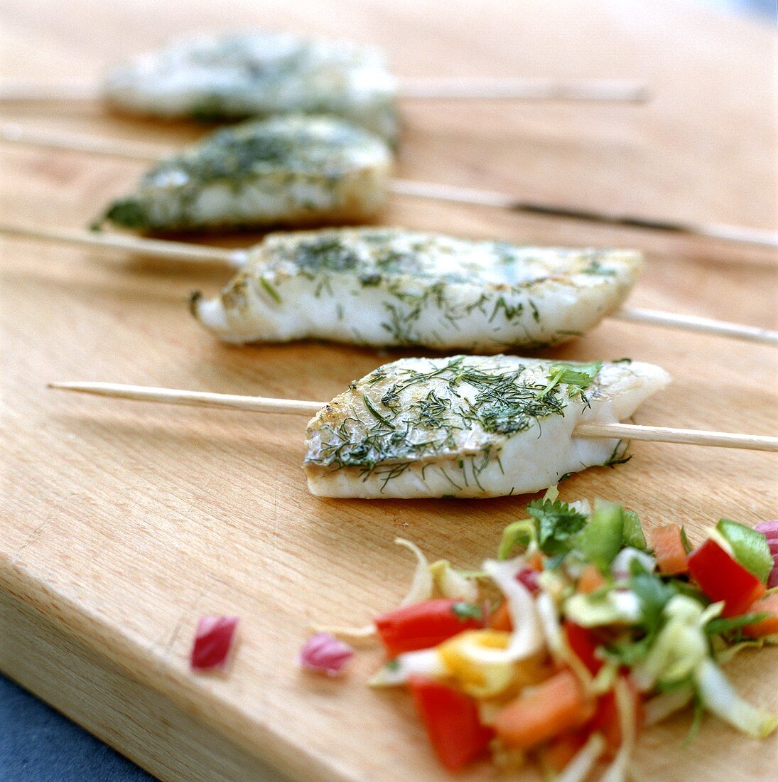Barbecued pike-perch fillet on skewer