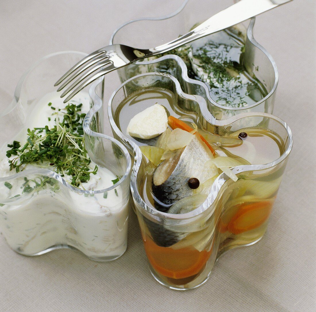 Three sorts of pickled herrings from Sweden