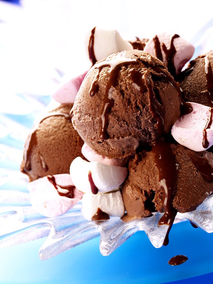 Chocolate ice cream with marshmallows