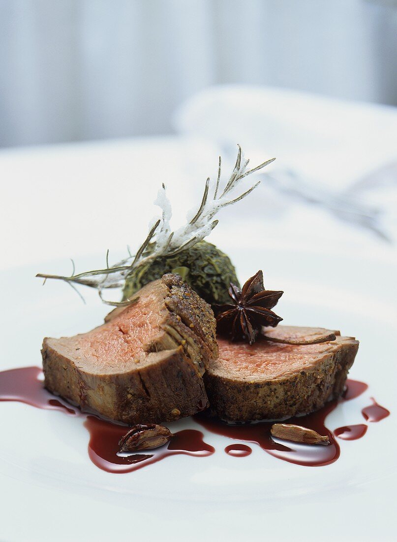 Beef fillet with kale and port jus