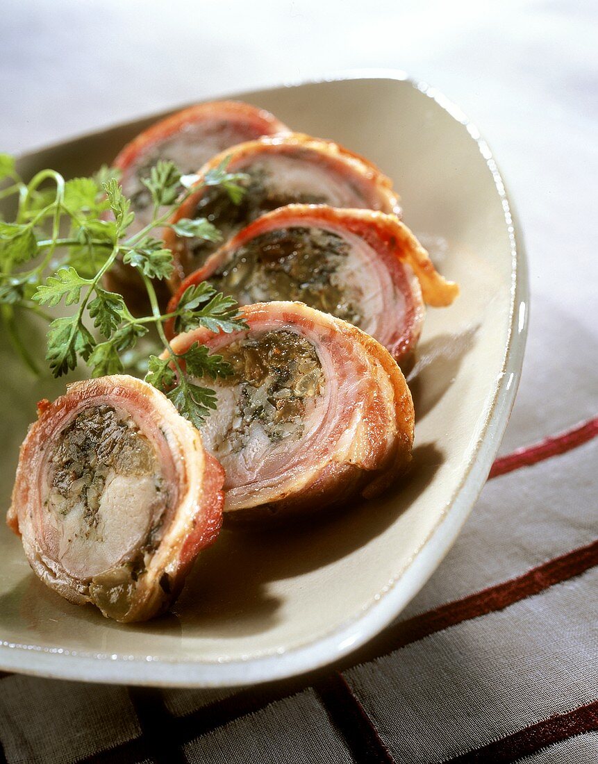 Rabbit roulade with herb stuffing