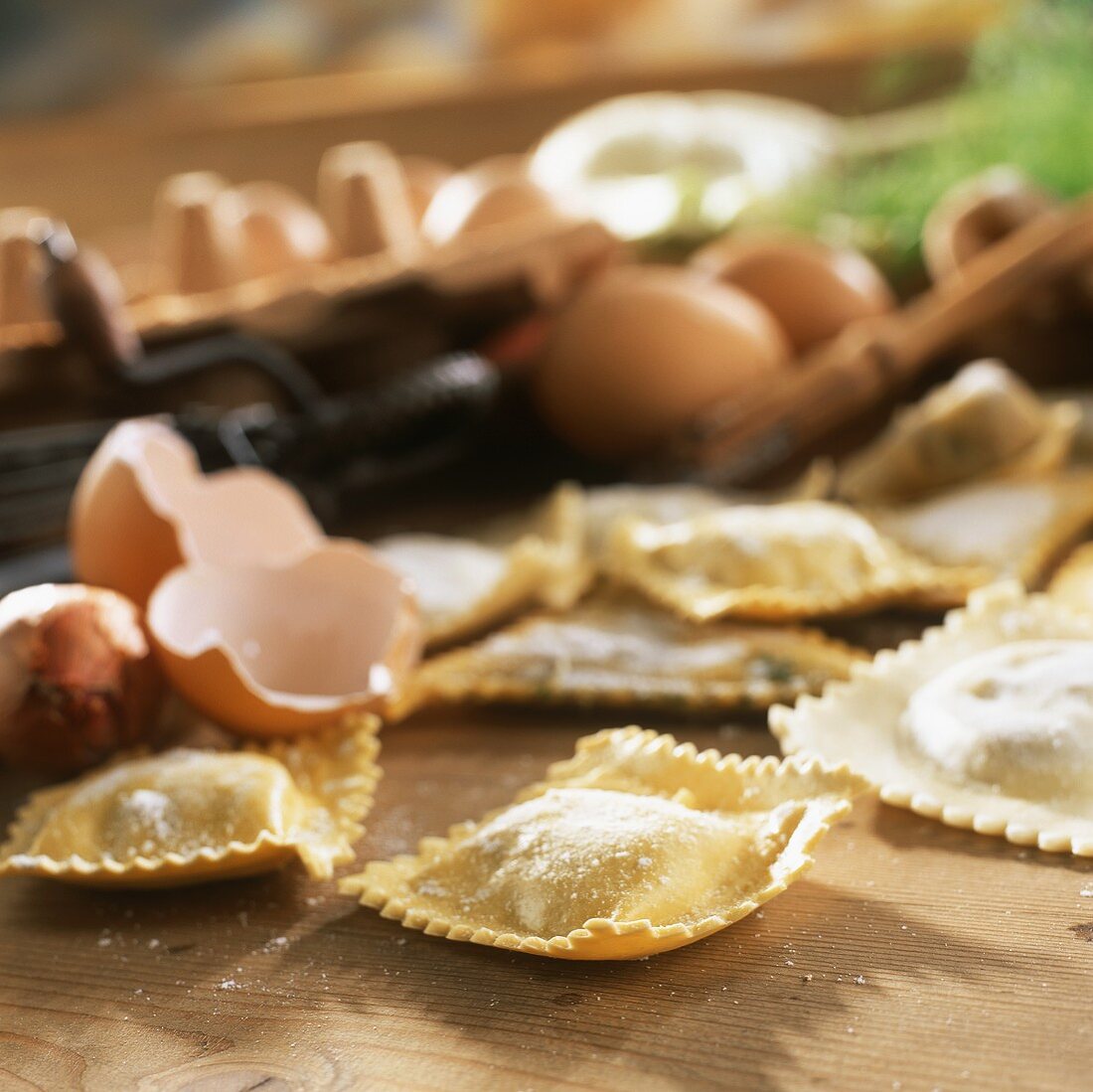 Home-made ravioli with ingredients