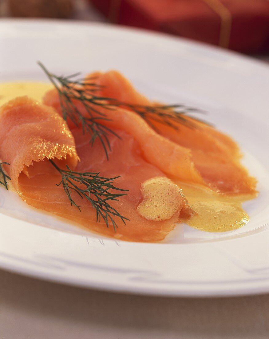 Smoked salmon with whipped egg and mustard sauce