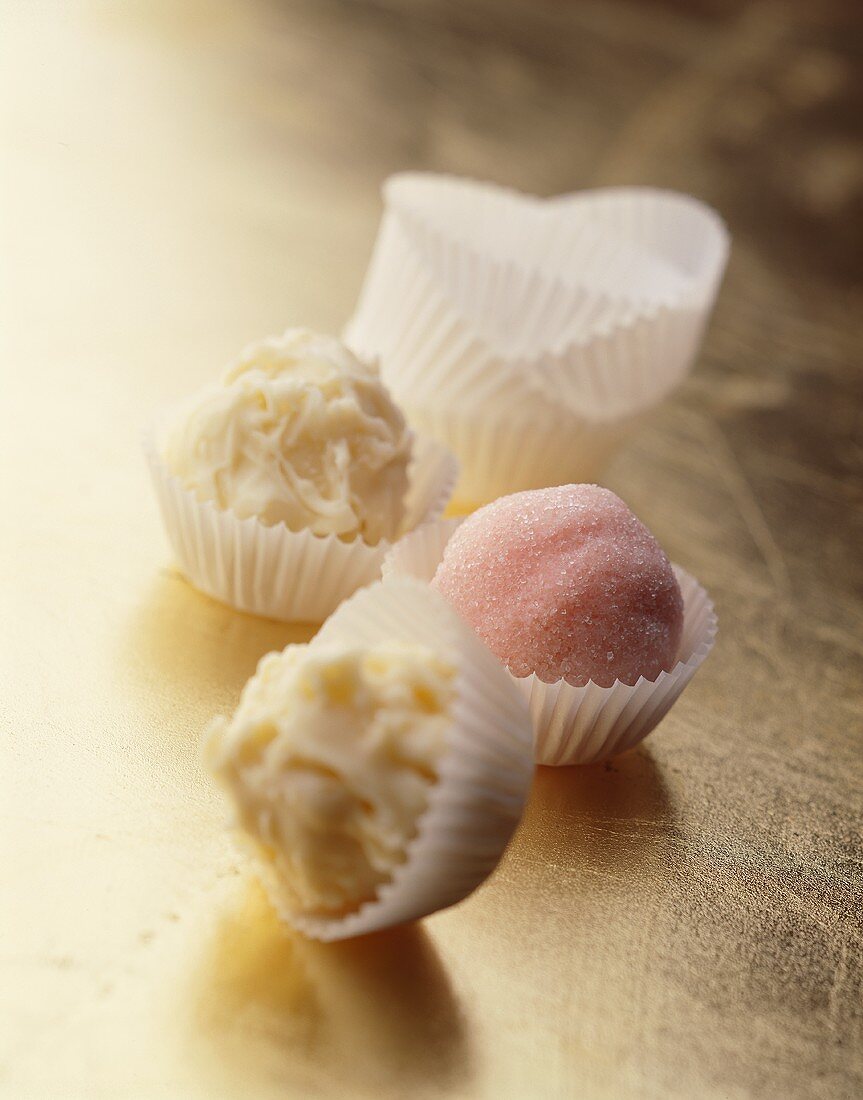 White and pink champagne truffles