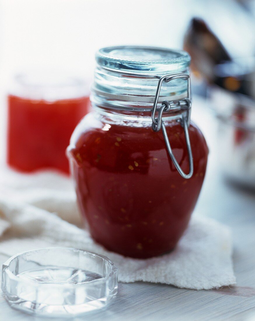 Tomato jam in jar