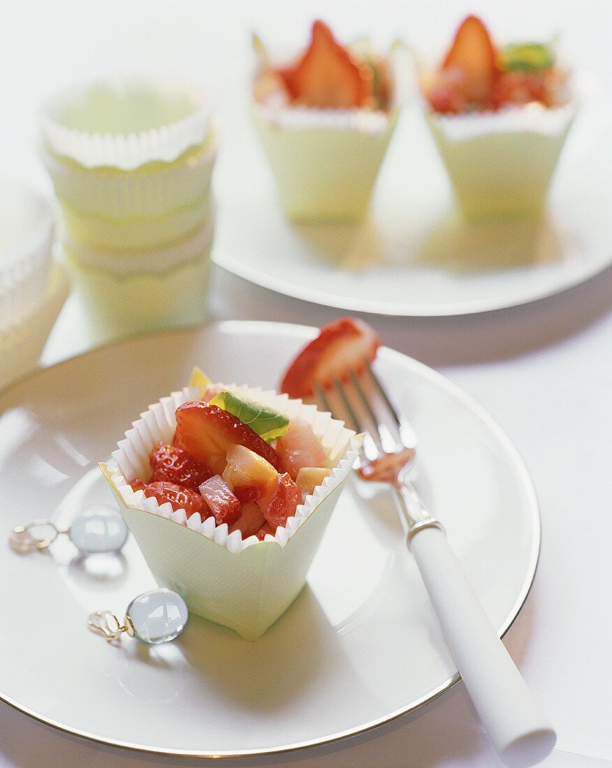 Strawberry salad in paper dish