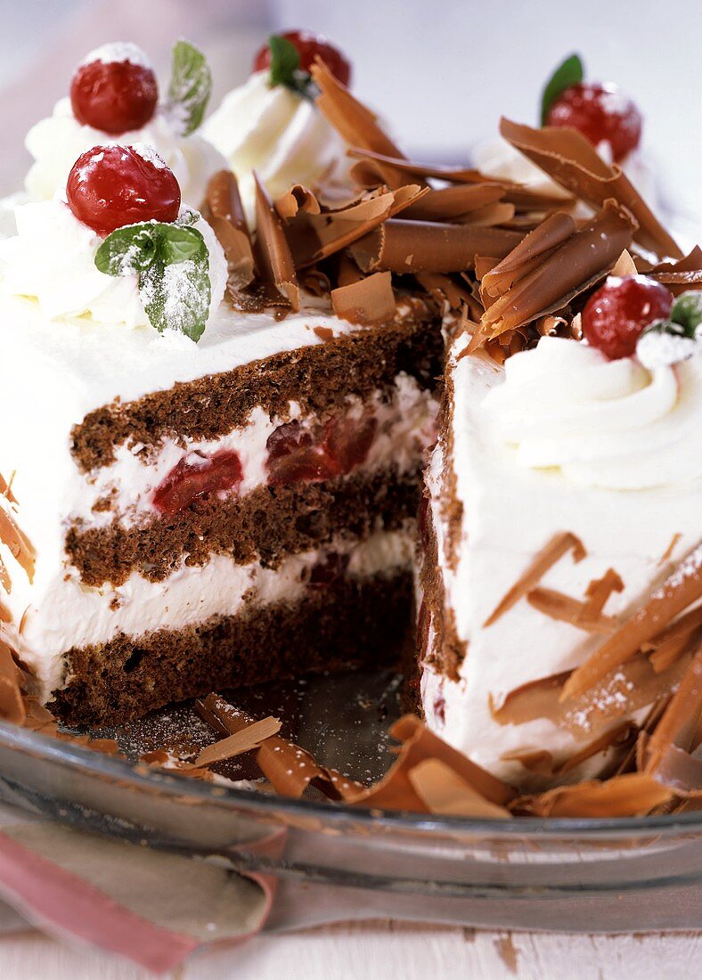 Black Forest cherry gateau with chocolate curls