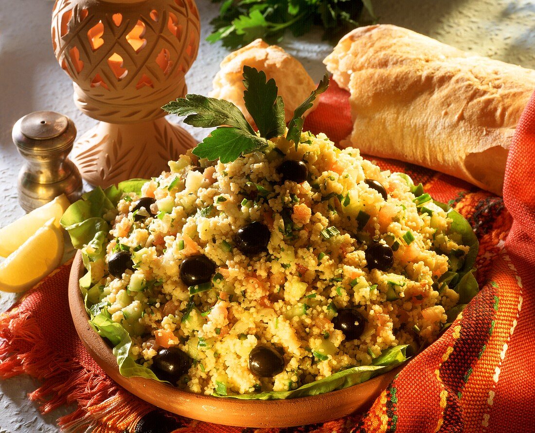 Couscous salad with black olives