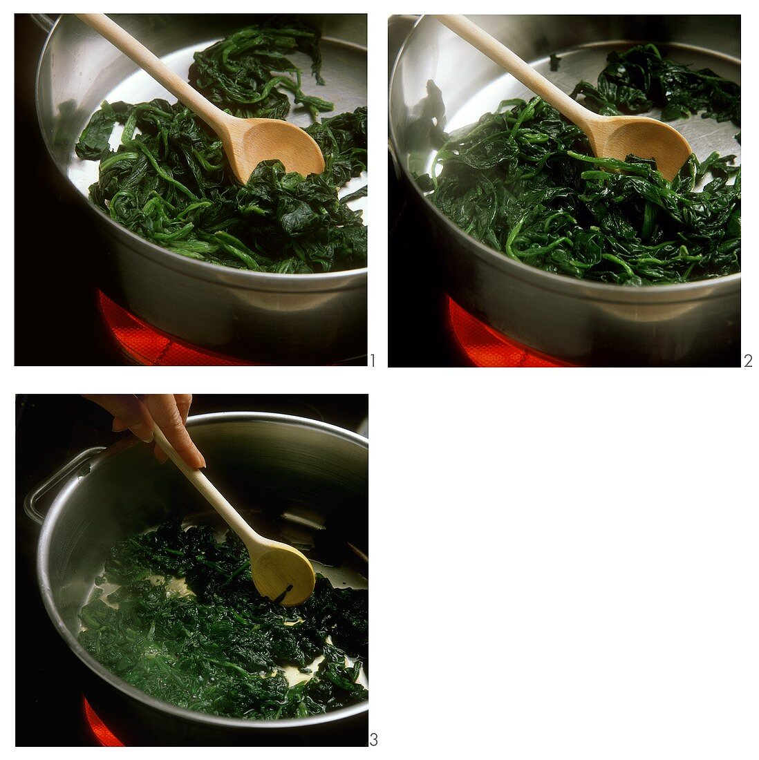 Sweating and stewing spinach