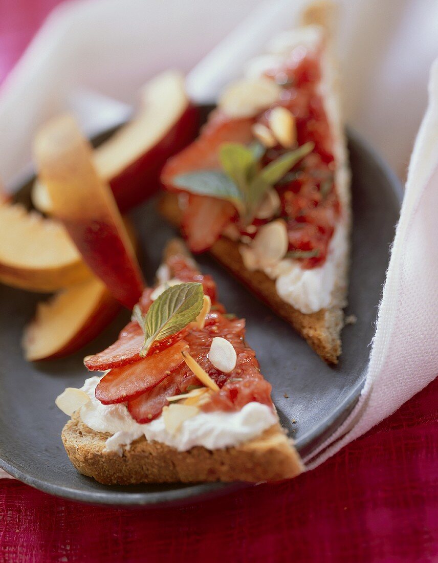 Strawberry puree and quark on toast