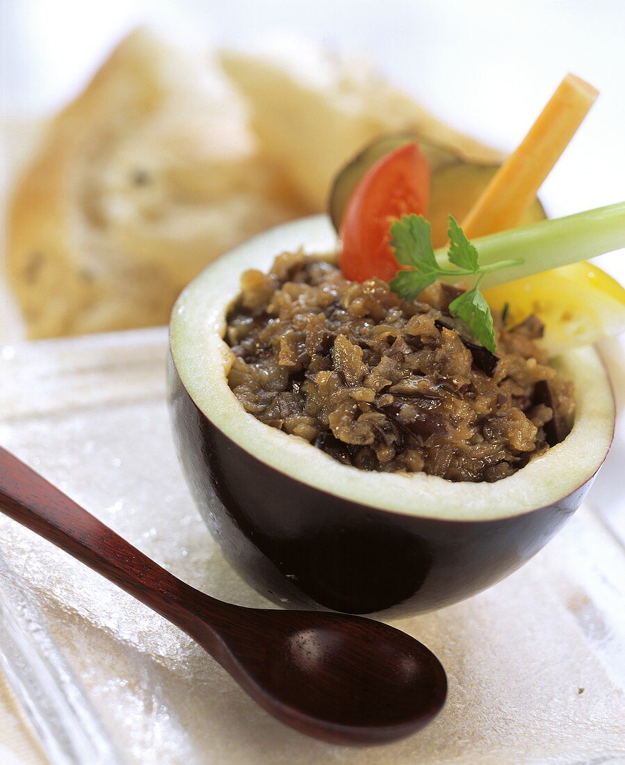 Stuffed aubergine with aubergine puree