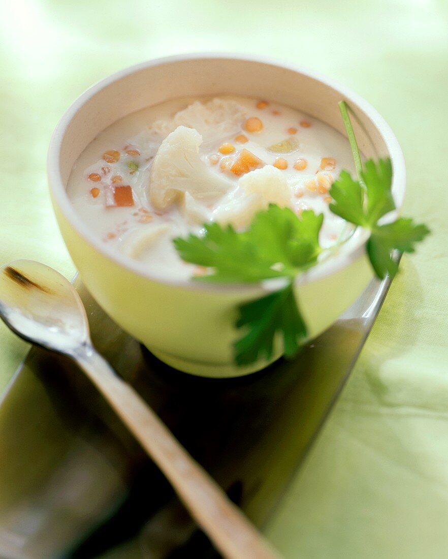 Cauliflower and lentil soup