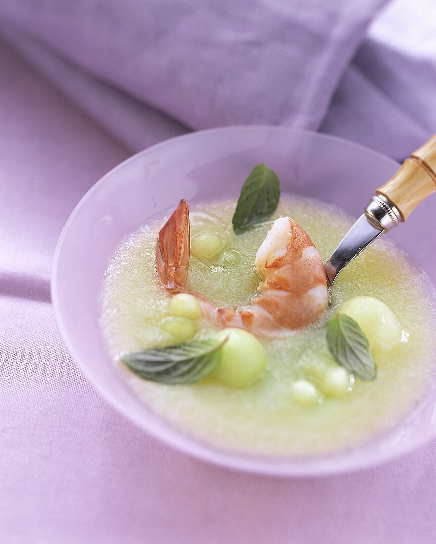 Cold melon soup with shrimps