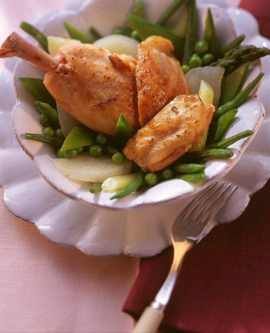 Chicken leg with green vegetables