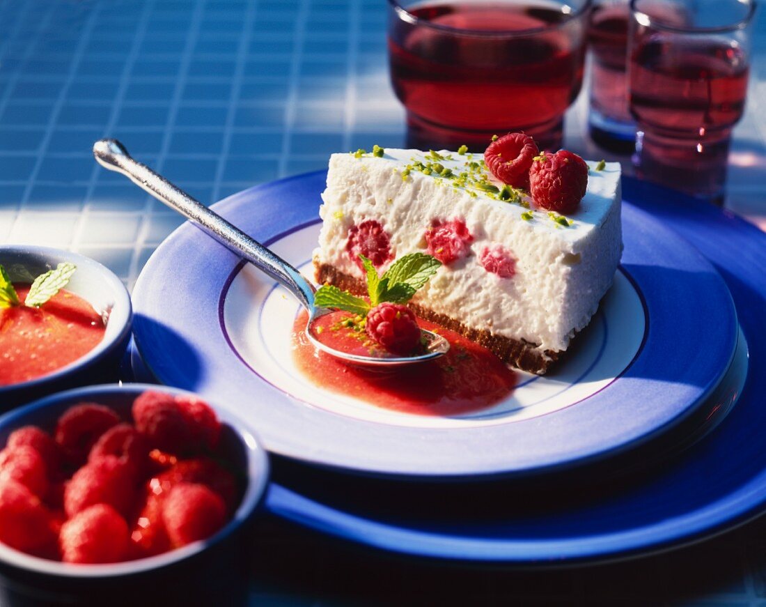 A piece of raspberry cheesecake