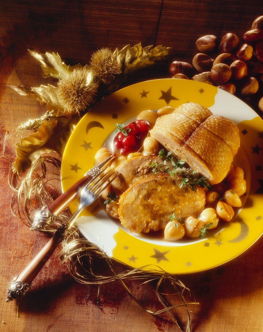 Stuffed duck with chestnuts