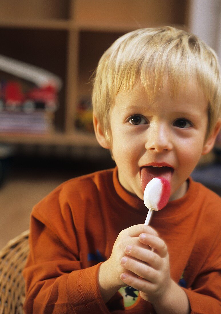 Small boy sucking lollipop