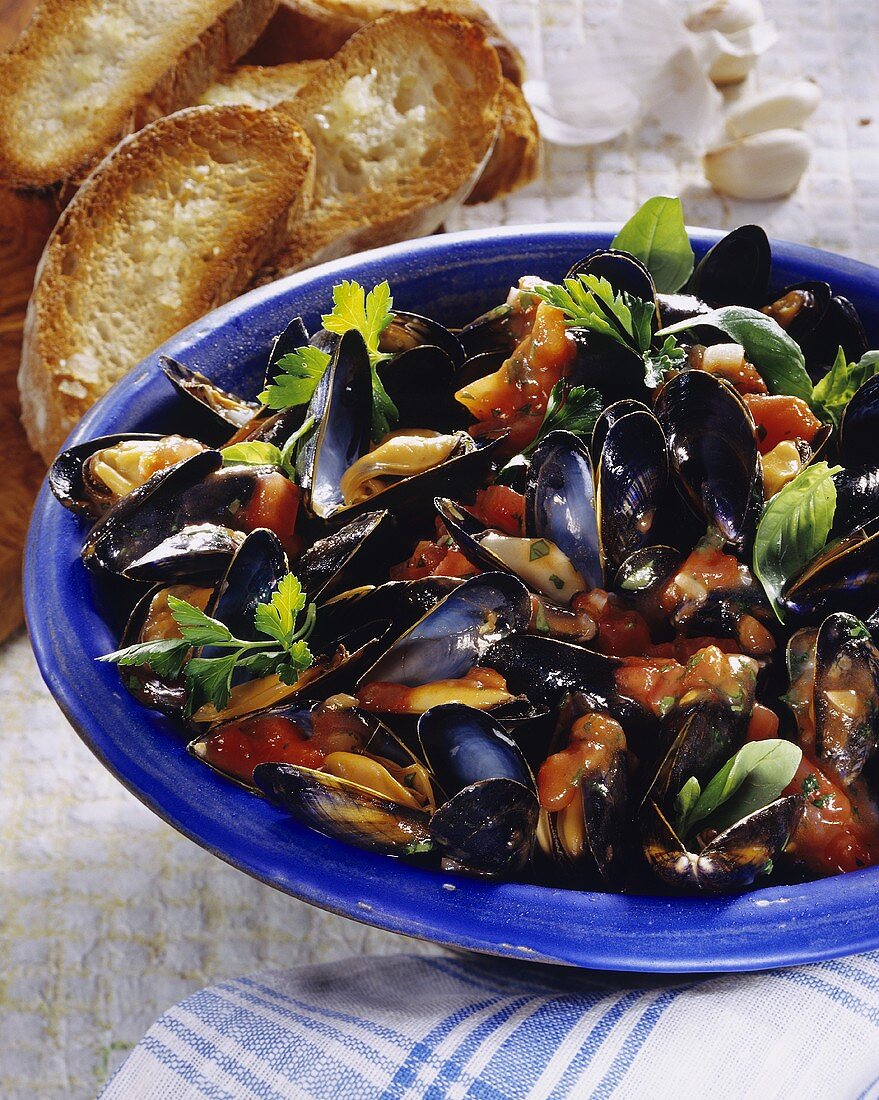 Mussels in tomato stock
