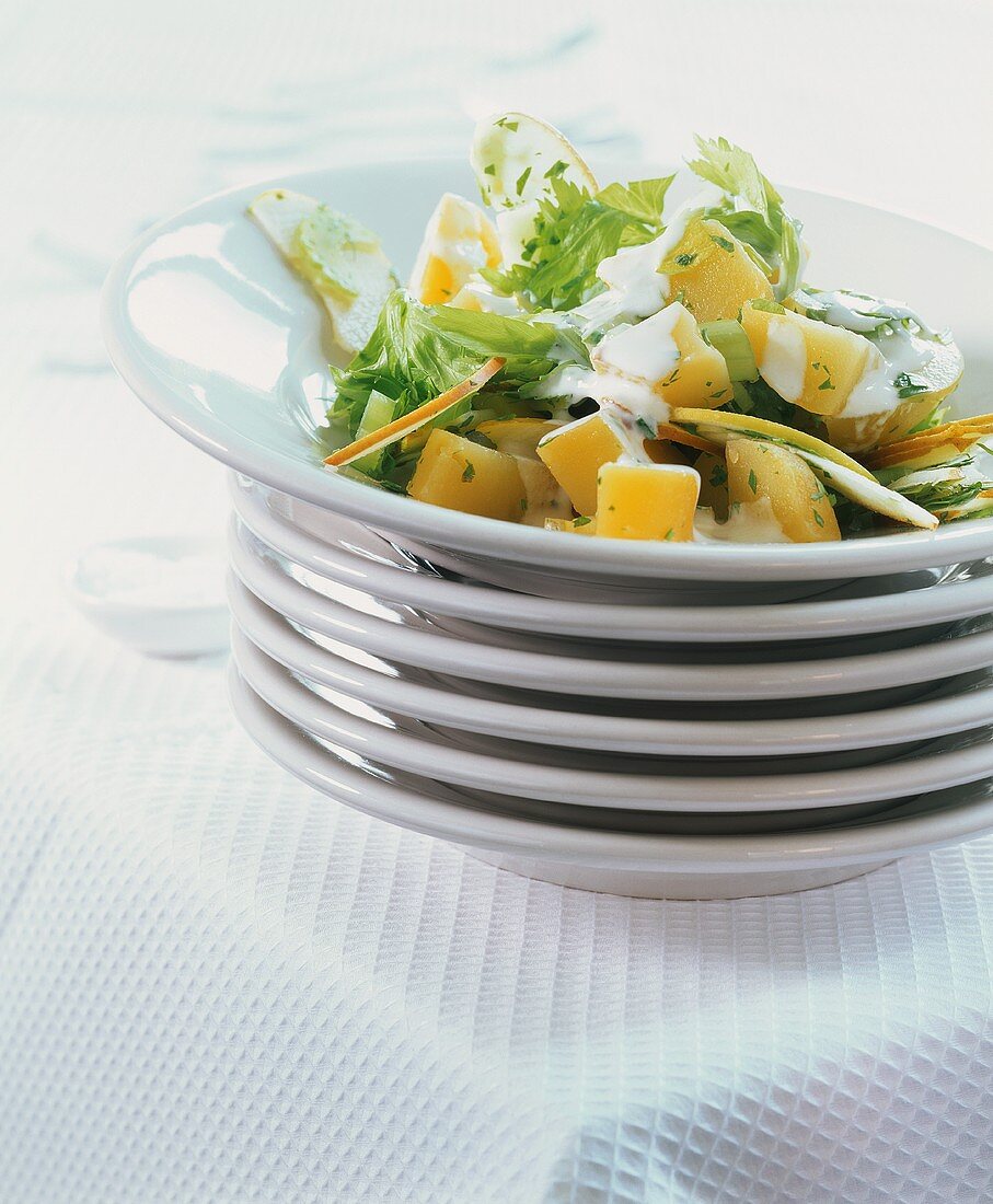 Potato and apple salad with celery and sour cream