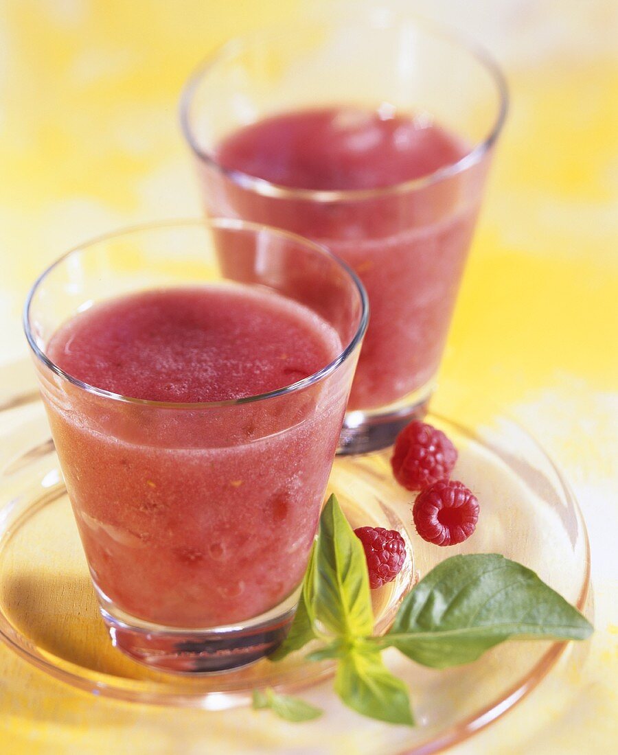 Raspberry and peach drink with basil