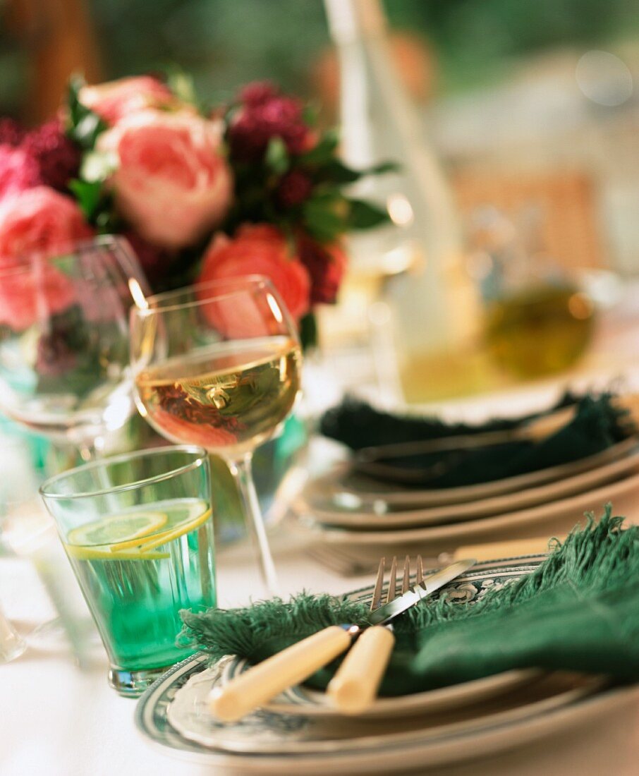 Laid table with drinks