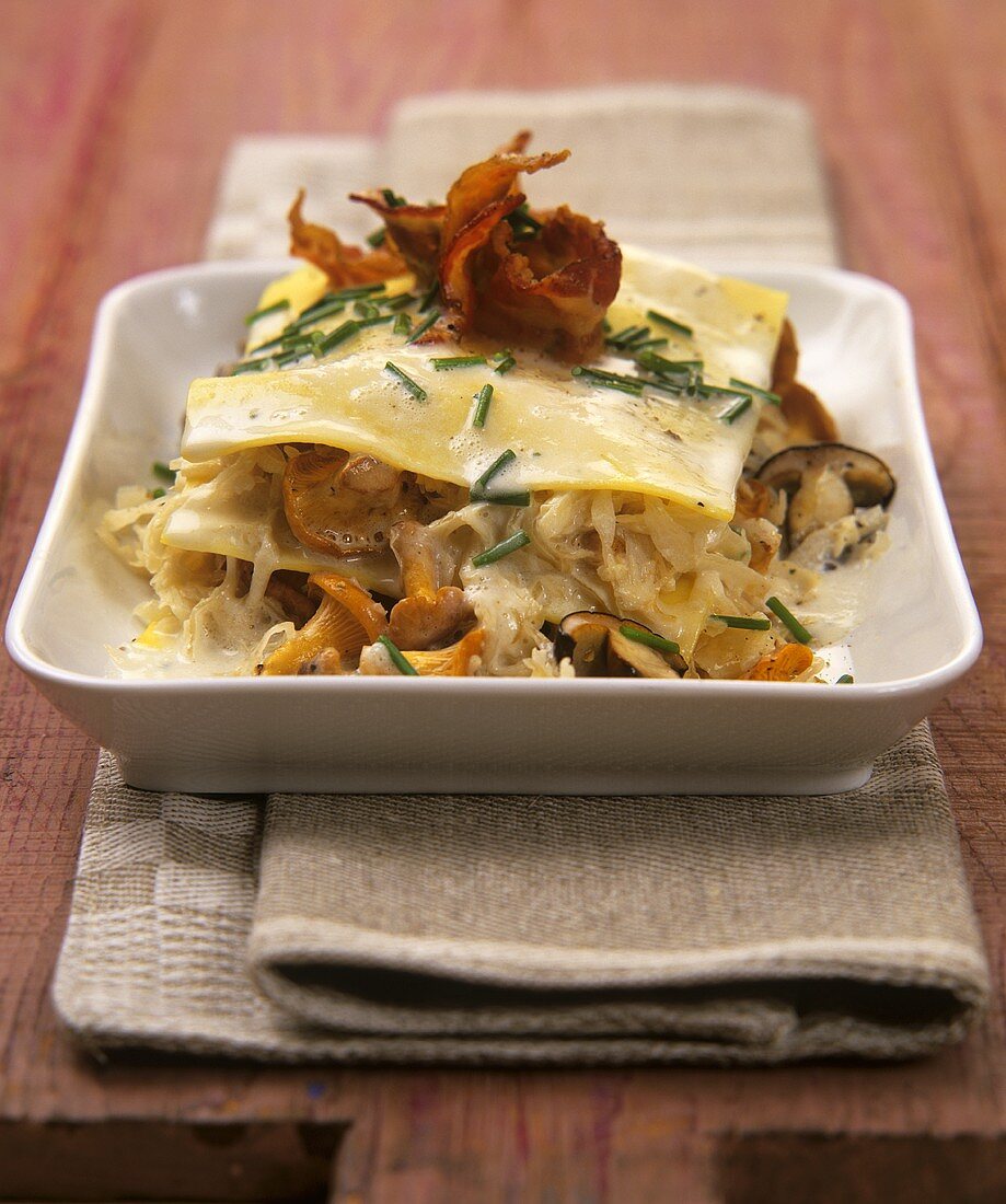 Lasagne mit Sauerkraut und Pilzen