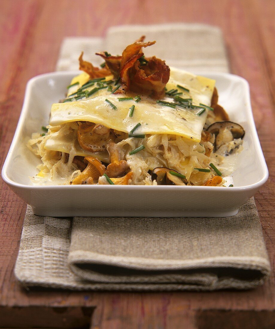 Lasagne with sauerkraut and mushrooms