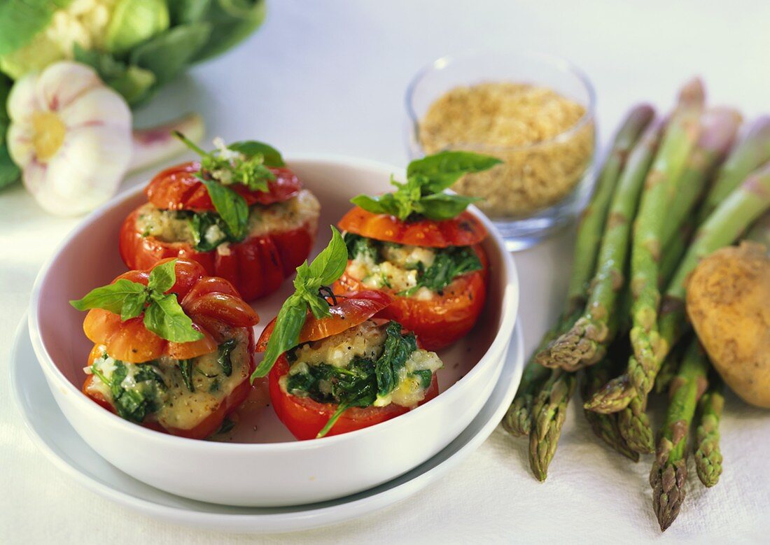 Stuffed tomatoes (beef tomatoes with cheese & spinach stuffing)