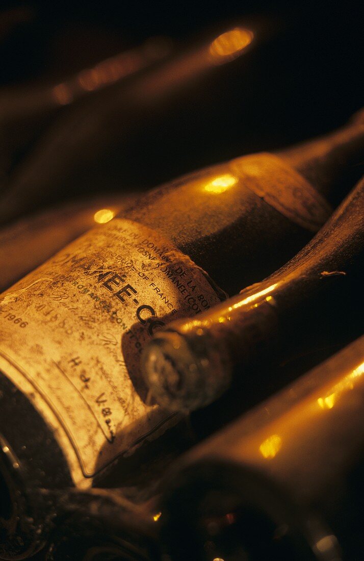 Wine bottles from Romanee-Conti Wine Estate, Burgundy, France