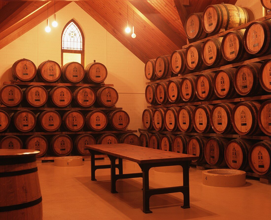 Wine laid down in hall at Chapel Hill Winery, McLaren Valley