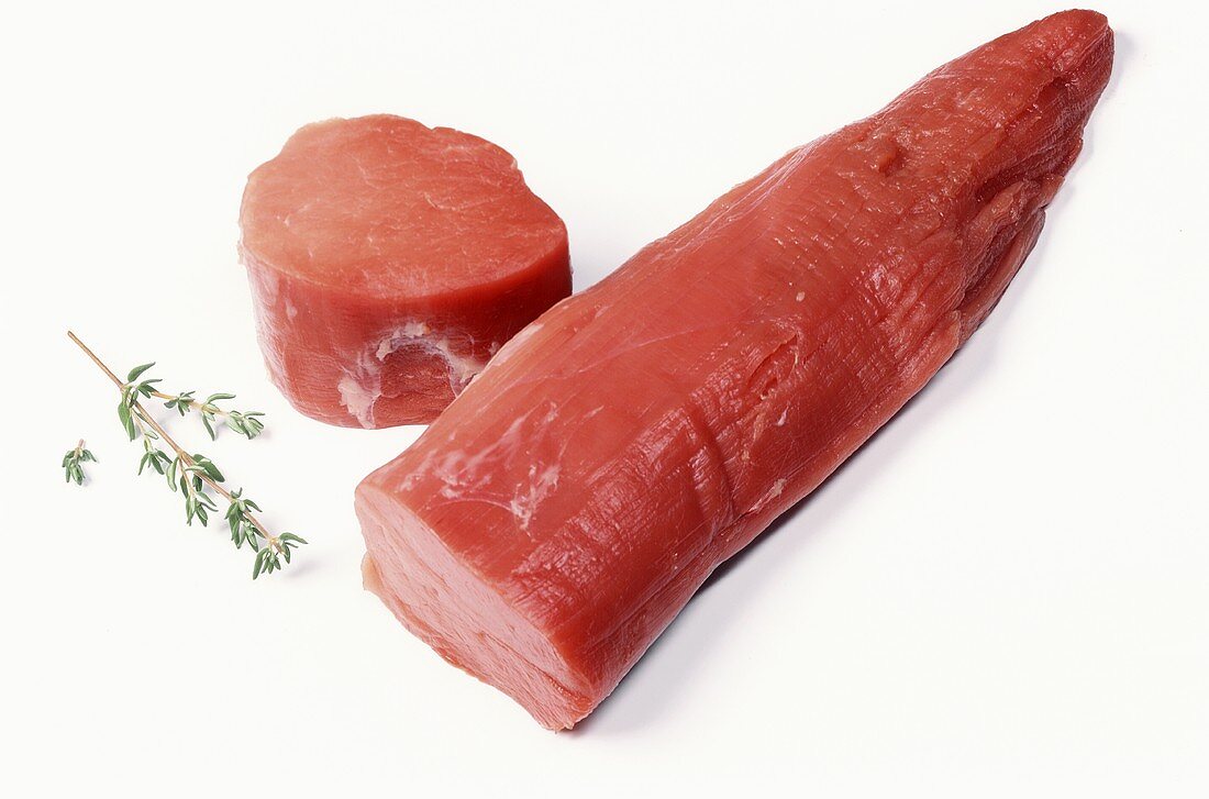 Pork fillet, whole and sliced