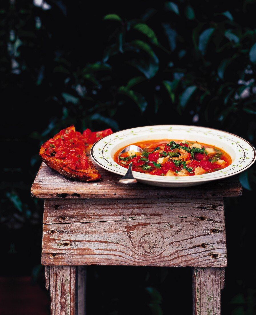 Tomato soup with bruschetta