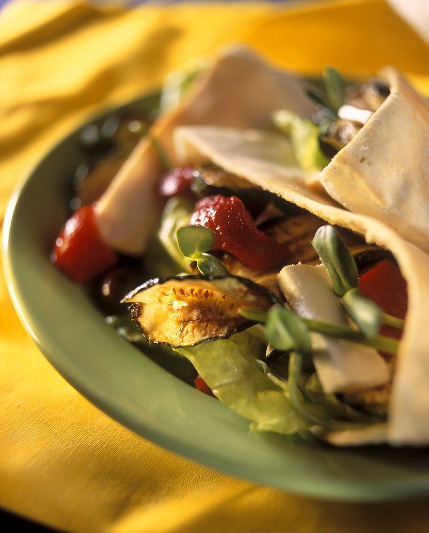 Pita bread filled with grilled vegetables & sheep's cheese