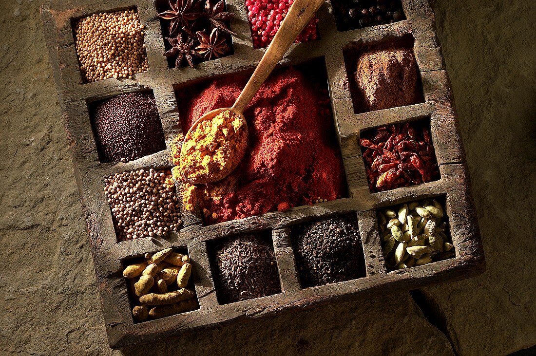 Various spices in typesetter's case