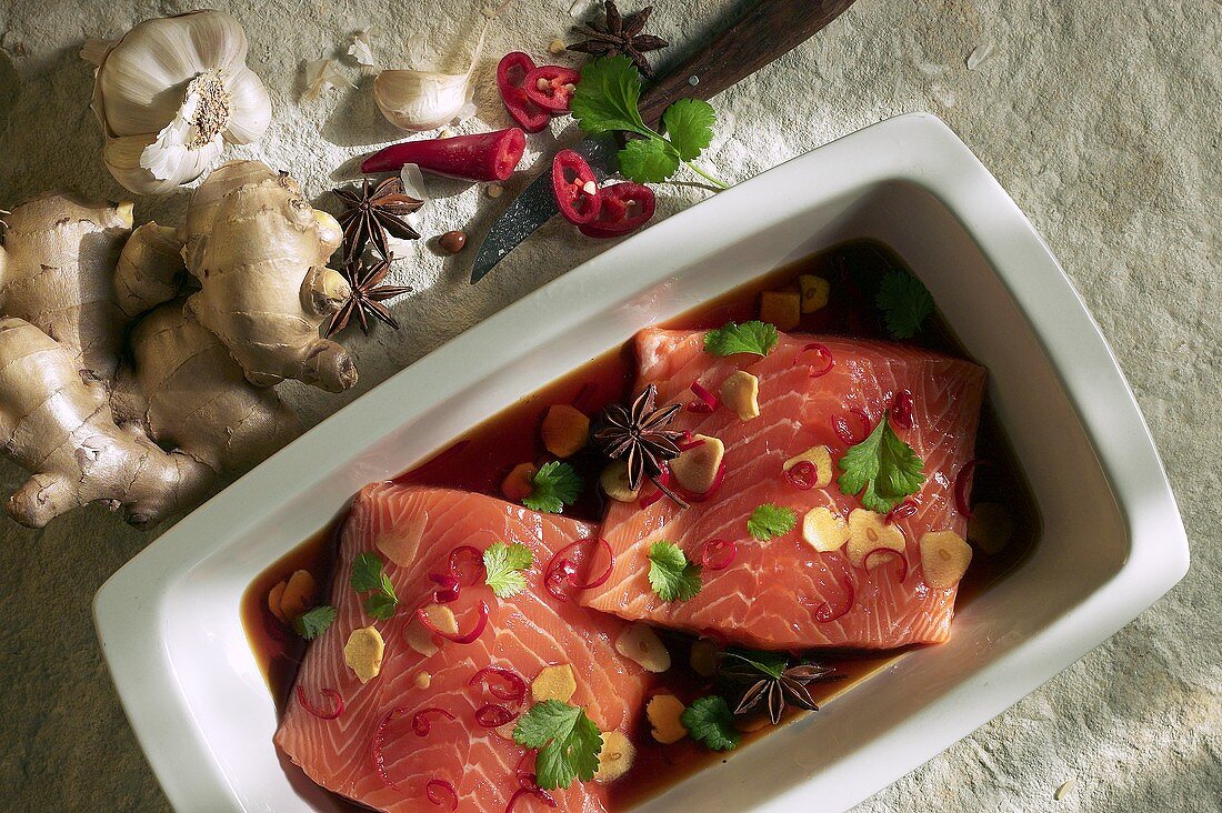 Salmon in spicy ginger marinade
