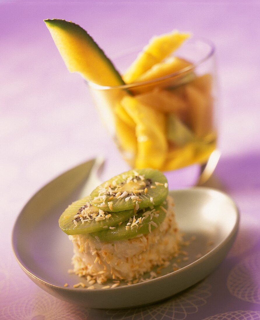 Yoghurt & lime mousse with grated coconut and kiwi slices