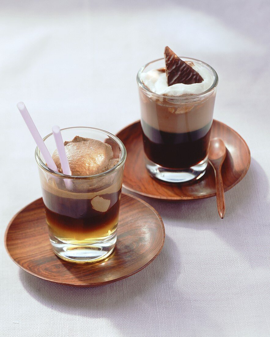 Hot drinks with espresso and chocolate cream