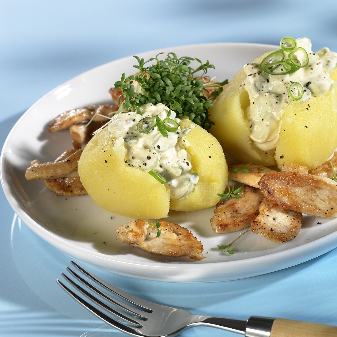 Stuffed jacket potatoes with chicken breast