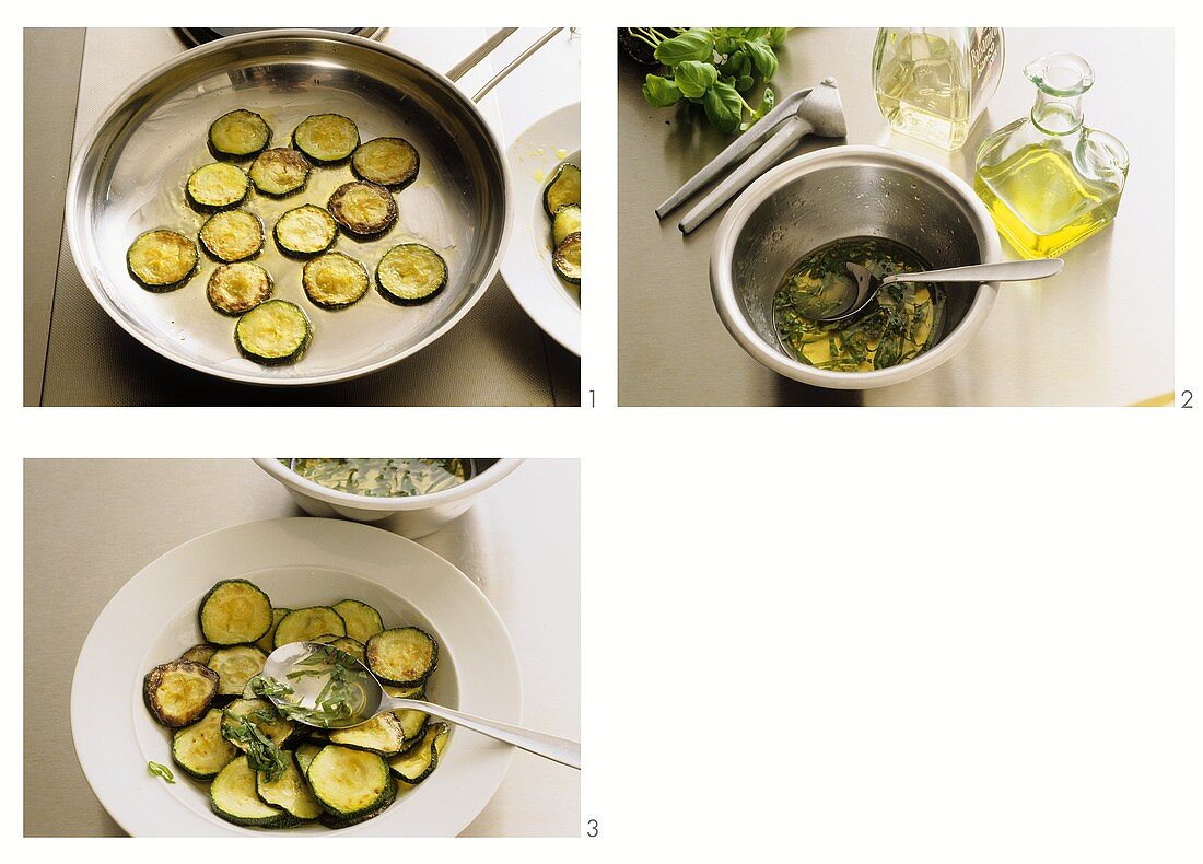 Preparing marinated, fried courgette slices