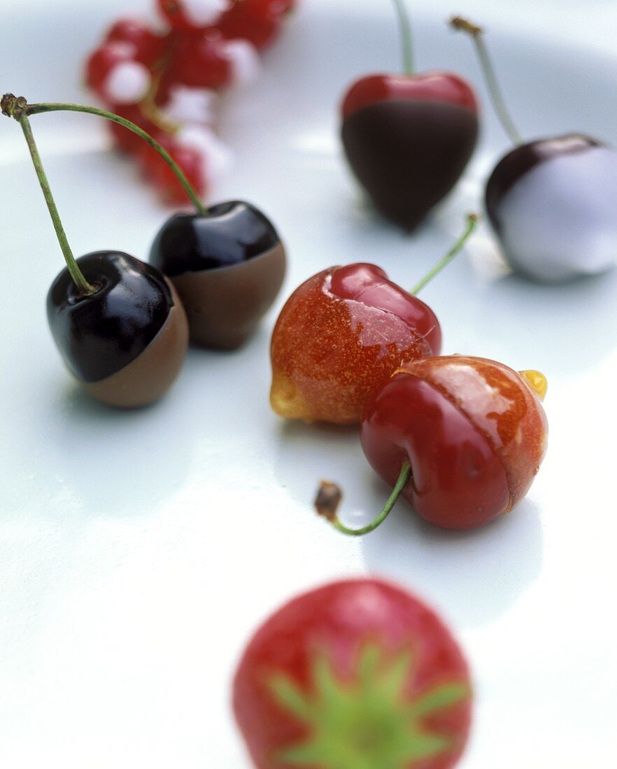 Cherry sweets: glazed cherries and chocolate cherries