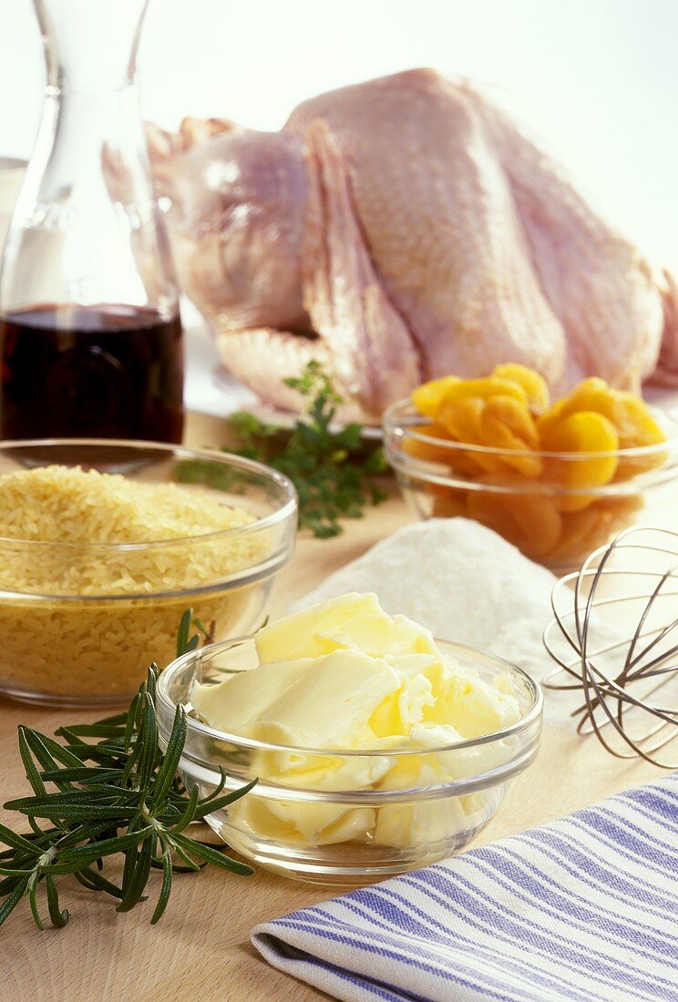 Ingredients for turkey with rice stuffing