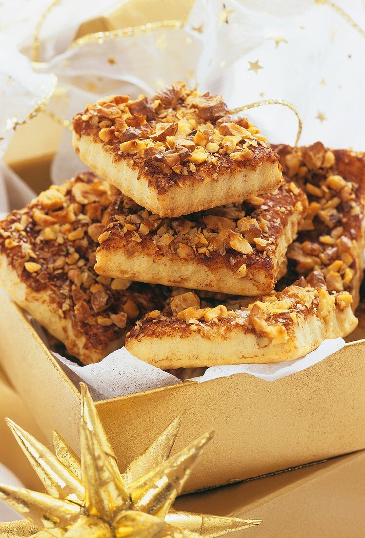 Nut slices in Christmassy gift box