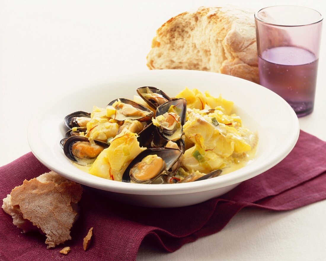 Bourride with cod and mussels (Provencal fish stew)