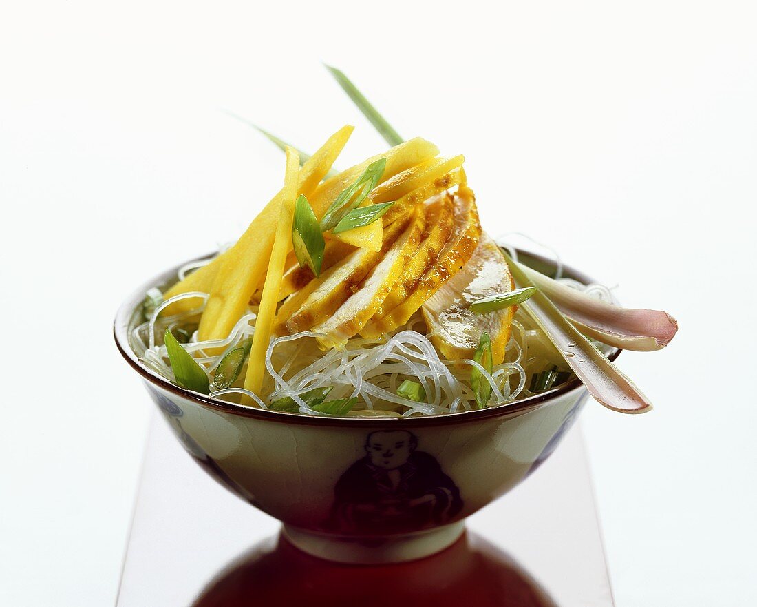 Glass noodles with chicken breast fillet & mango strips